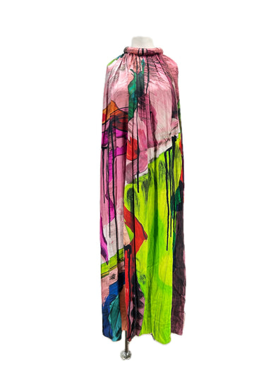 Robe longue en soie multicolore