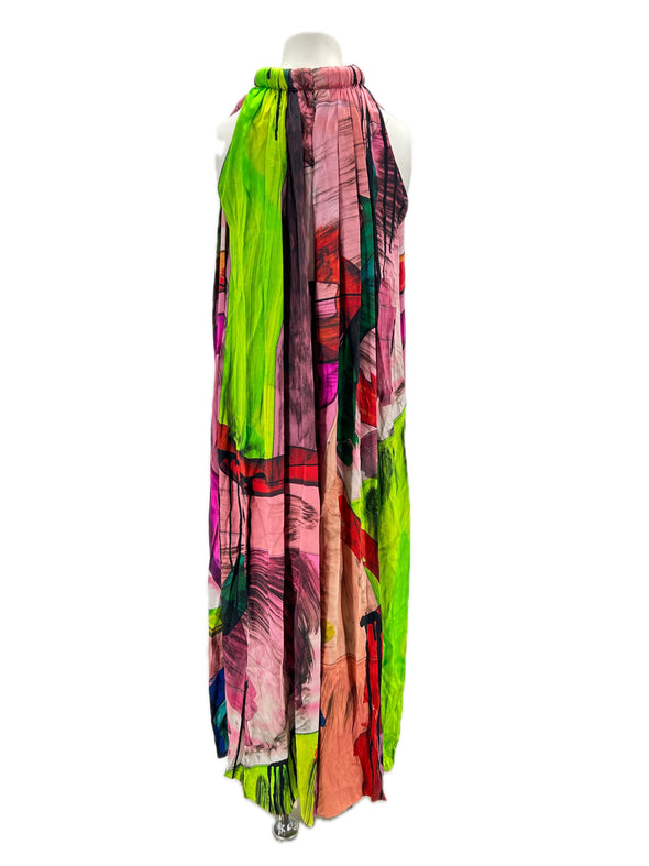 Robe longue en soie multicolore