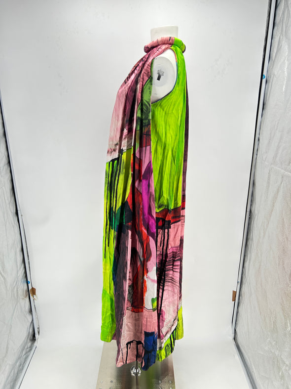 Robe longue en soie multicolore