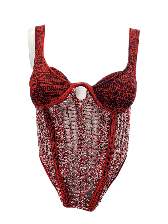 Bustier ajouré rouge et noir