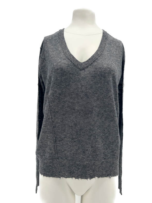 Pull gris à col V en cachemire