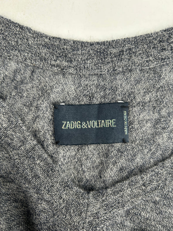 Pull gris à col V en cachemire