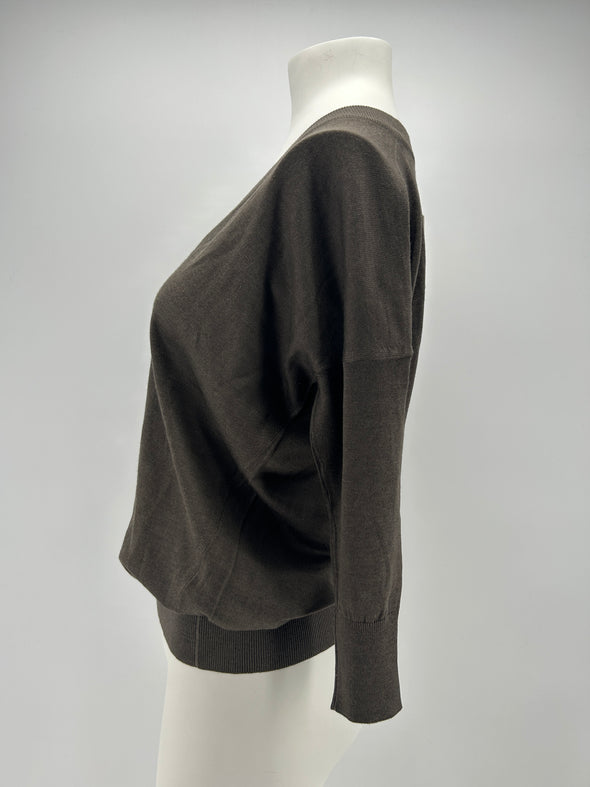Pull gris taupe en cachemire à col V