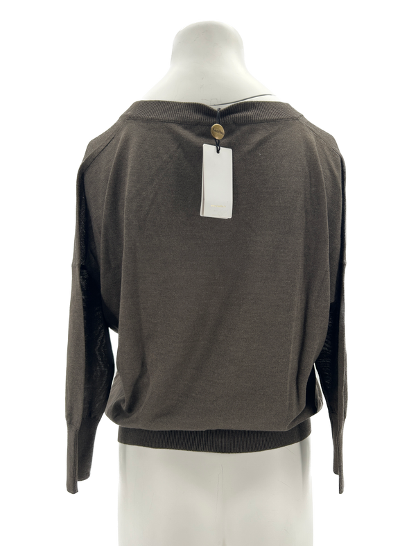 Pull gris taupe en cachemire à col V