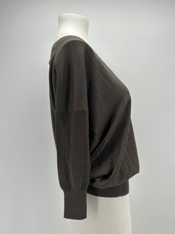 Pull gris taupe en cachemire à col V