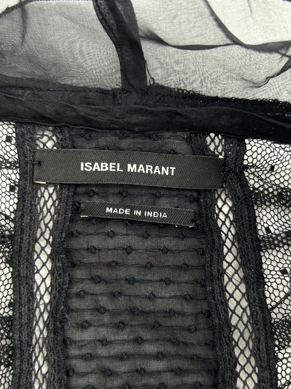 Blouse noire en coton transparente à volants