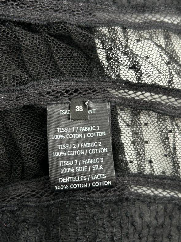 Blouse noire en coton transparente à volants