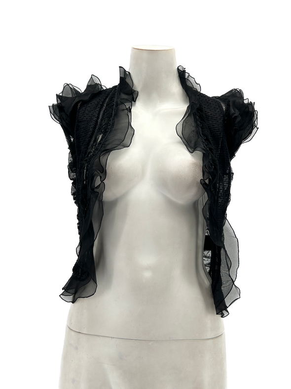 Blouse noire en coton transparente à volants