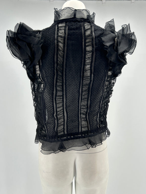 Blouse noire en coton transparente à volants