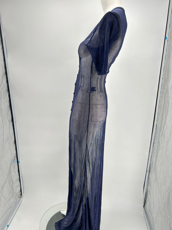 Robe longue en maille bleu marine