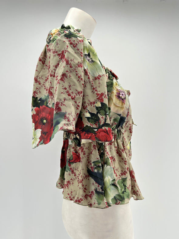 Top beige à volants et imprimé floral