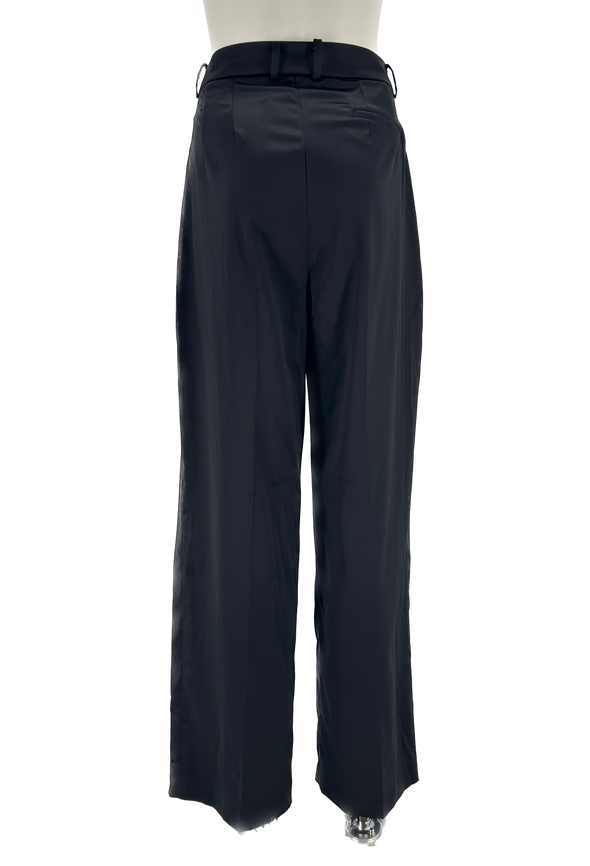 Pantalon de tailleur satiné noir "Eliane"