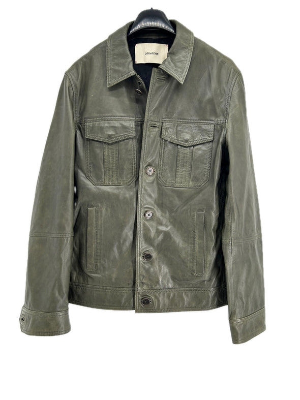 Veste en cuir kaki