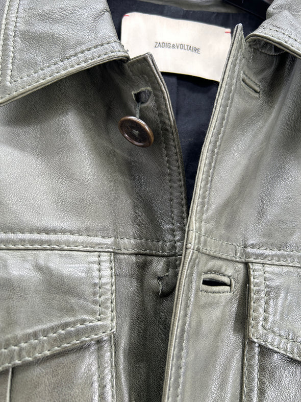 Veste en cuir kaki