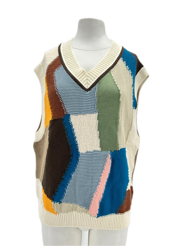 Pull sans manches à carreaux