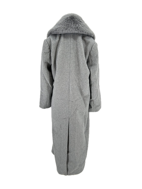 Manteau long gris avec fausse fourrure