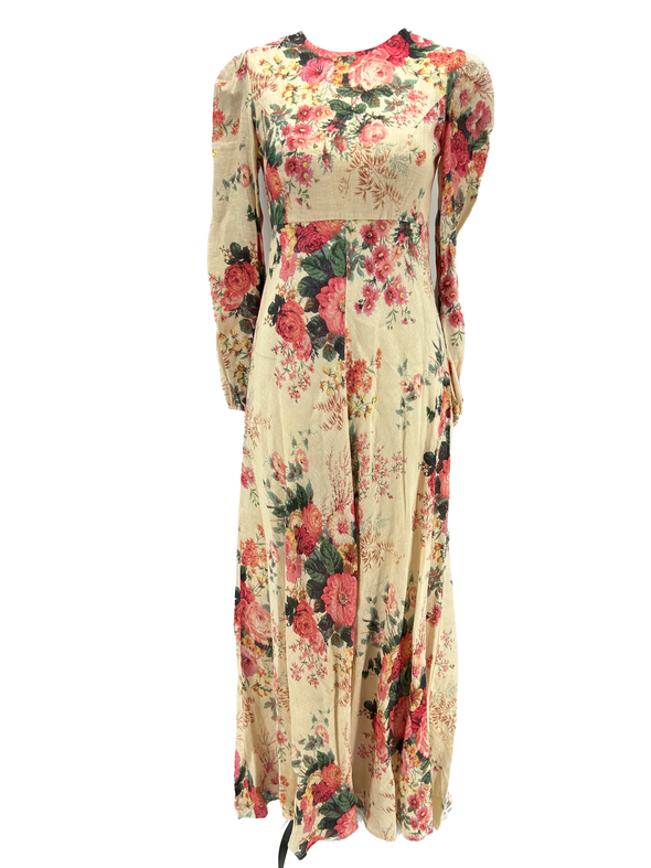 Robe longue en lin à motifs fleurs