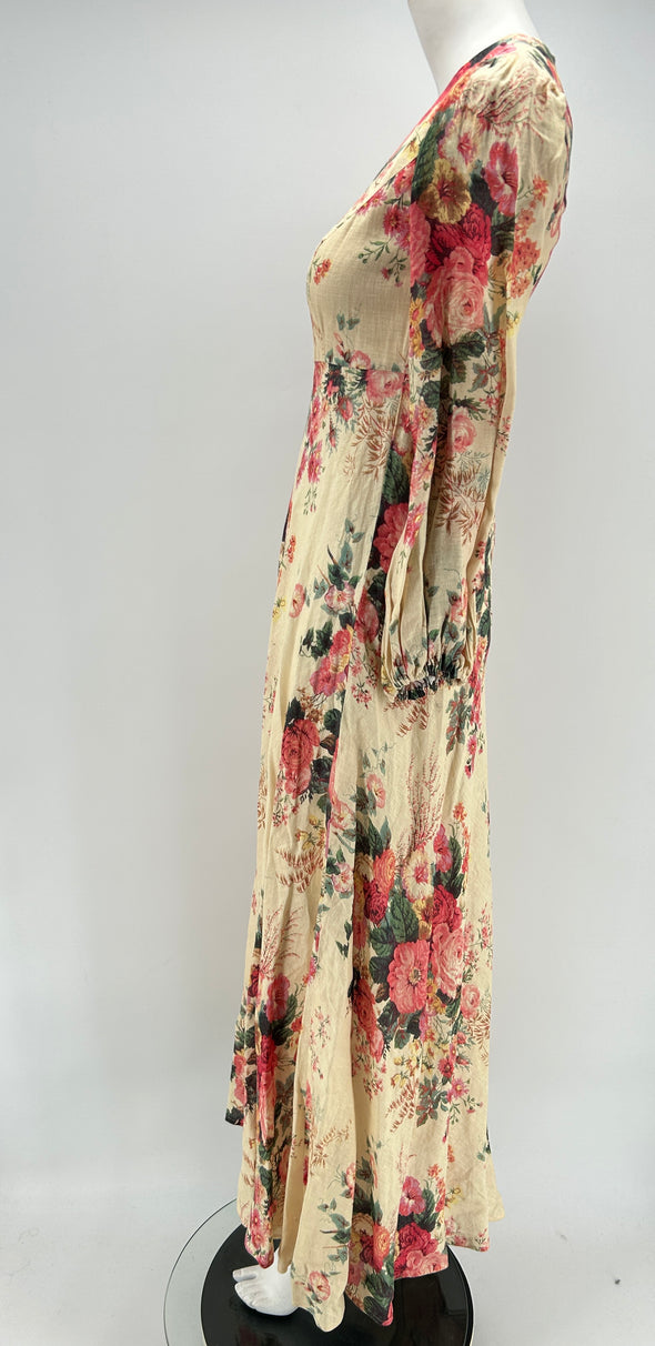 Robe longue en lin à motifs fleurs