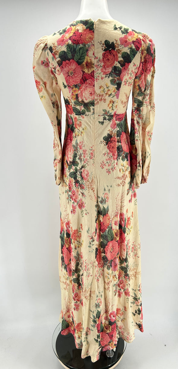 Robe longue en lin à motifs fleurs