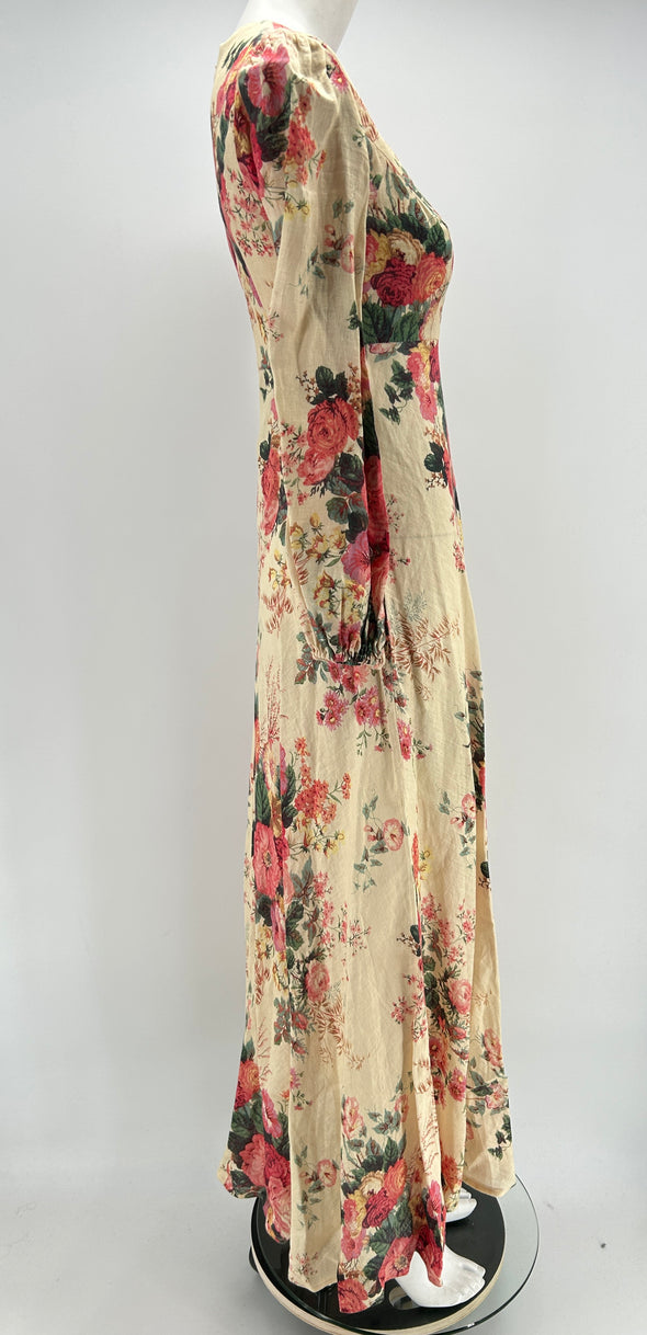 Robe longue en lin à motifs fleurs