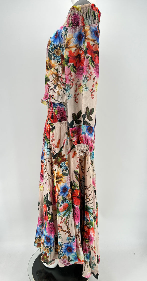 Robe fluide en soie à fleurs multicolores