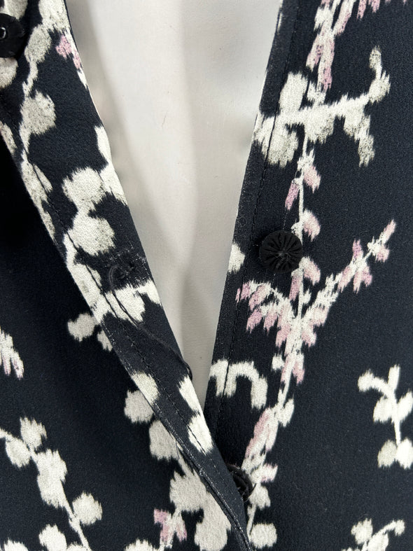 Veste longue noir à fleurs