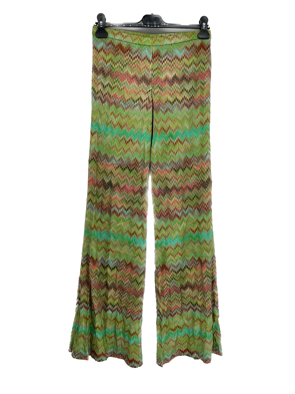 Pantalon en maille vert à motif géométrique