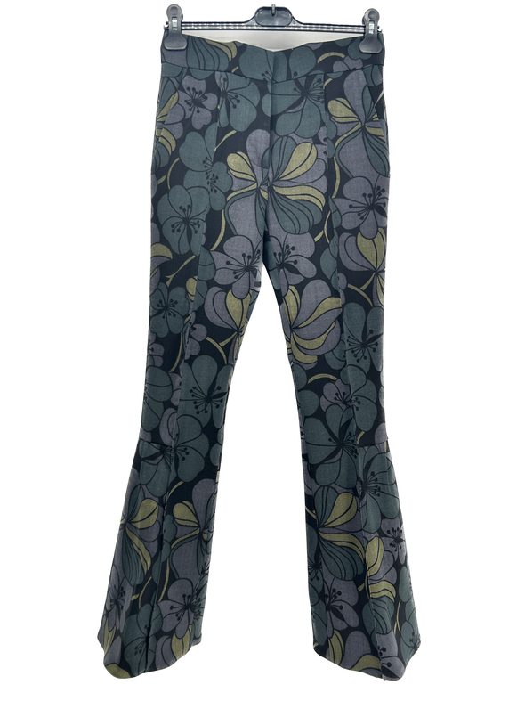 Pantalon évasé à fleurs vert foncé