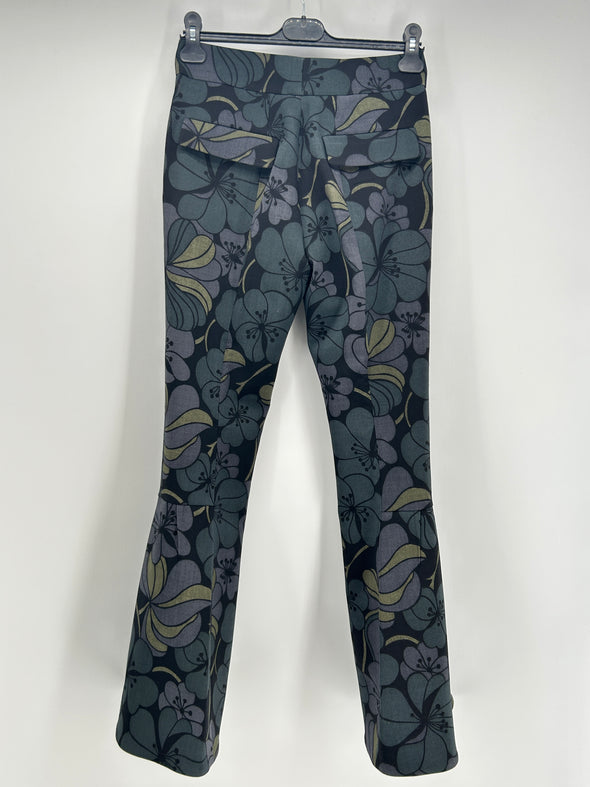 Pantalon évasé à fleurs vert foncé