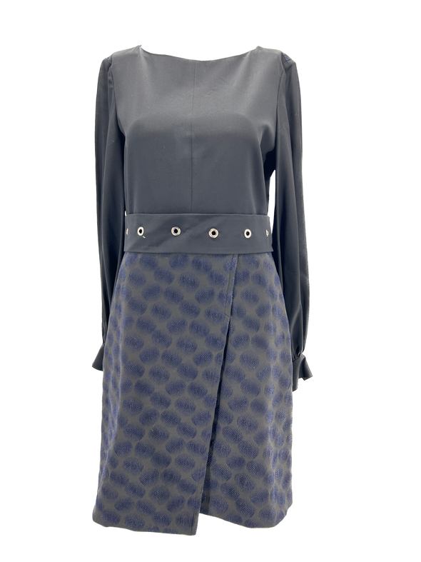 Robe bi-matière noire et bleu marine