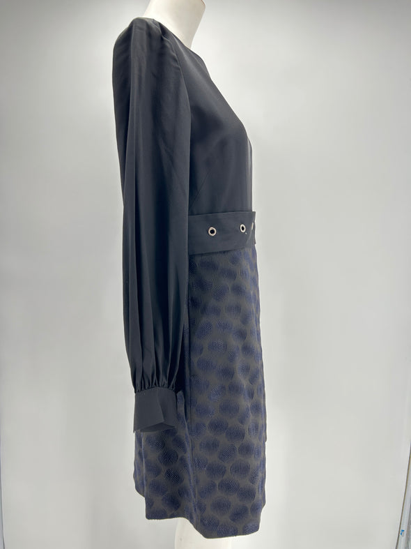 Robe bi-matière noire et bleu marine