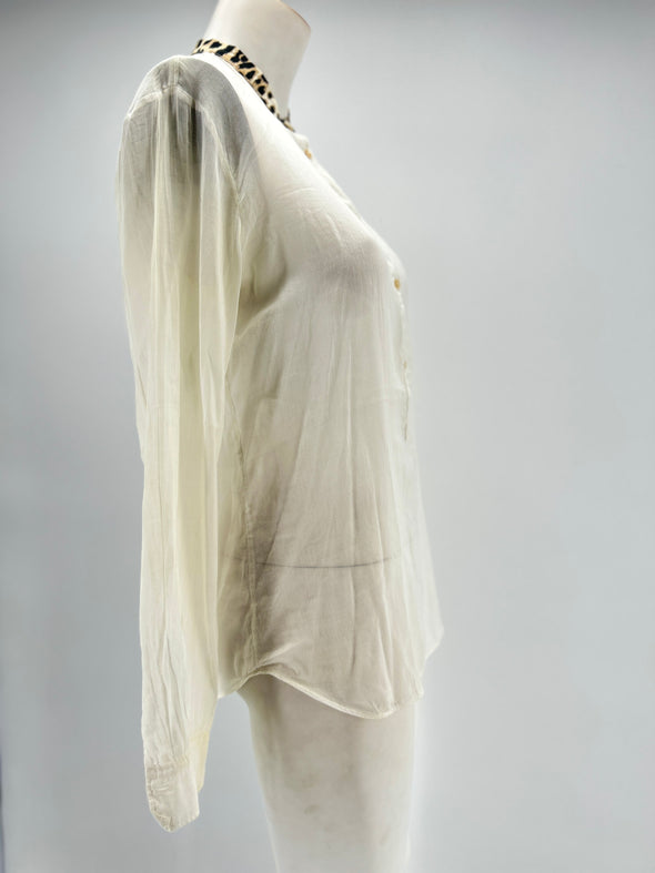 Blouse blanche col léopard