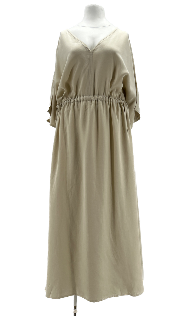 Robe longue fluide crème réglable à col V