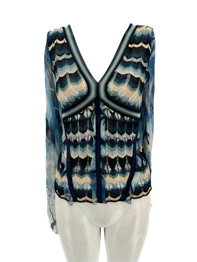 Top en maille à manches en mousseline de soie