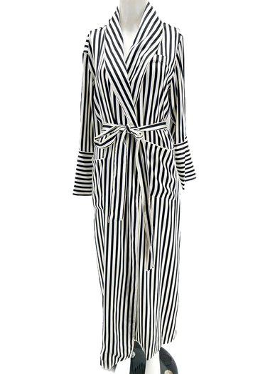 Kimono en soie rayé blanc et noir