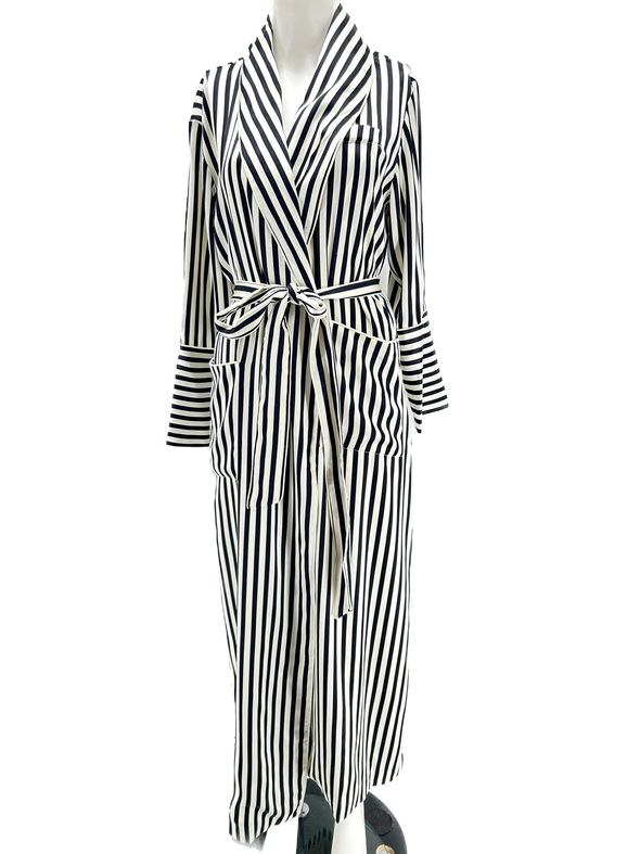 Kimono en soie rayé blanc et noir