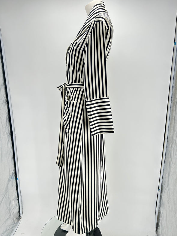 Kimono en soie rayé blanc et noir