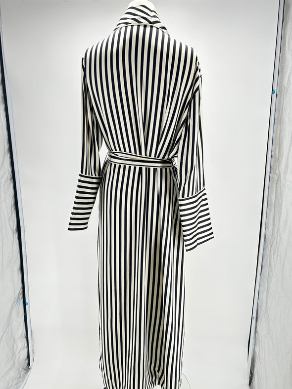 Kimono en soie rayé blanc et noir