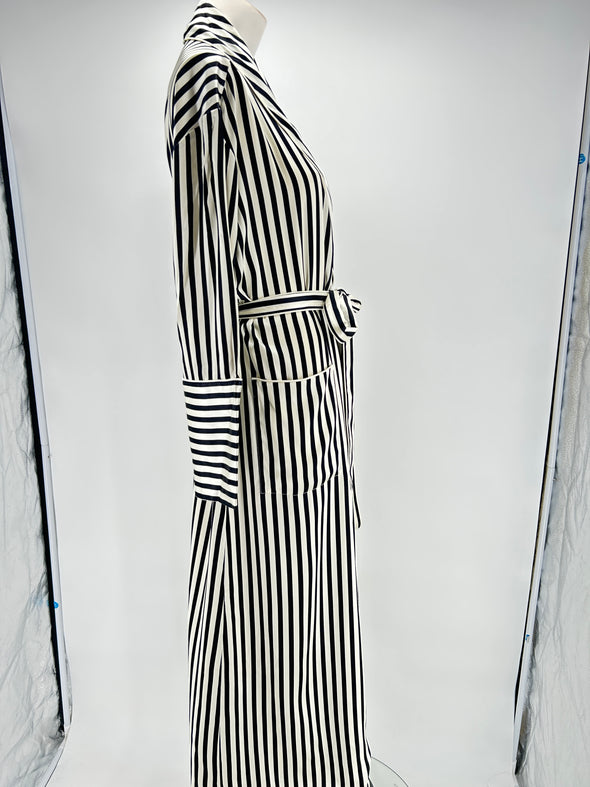 Kimono en soie rayé blanc et noir