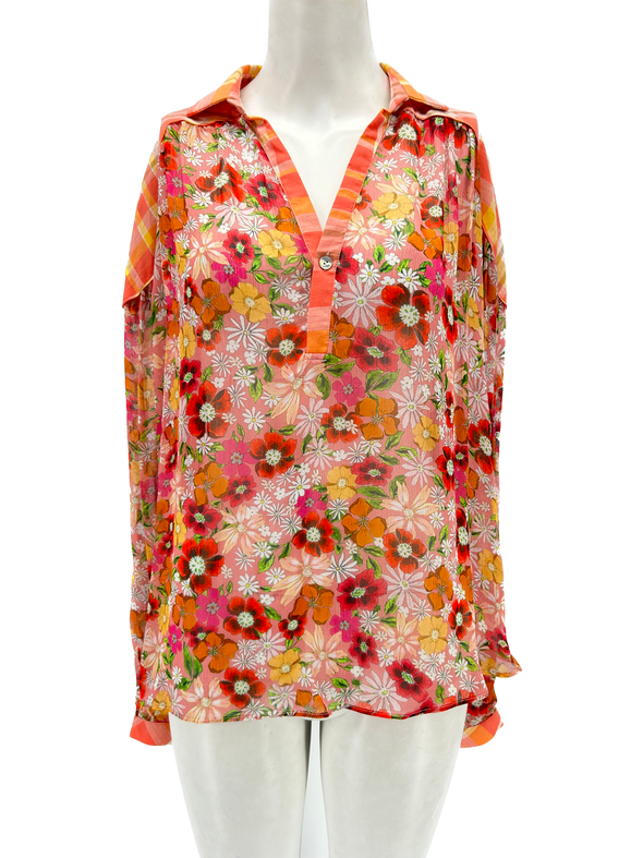 Blouse transparente à fleurs