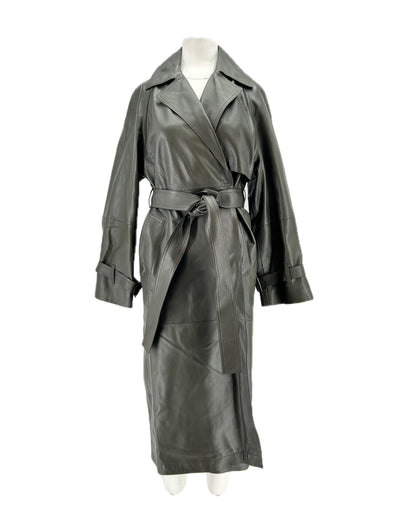 Trench-coat en cuir kaki