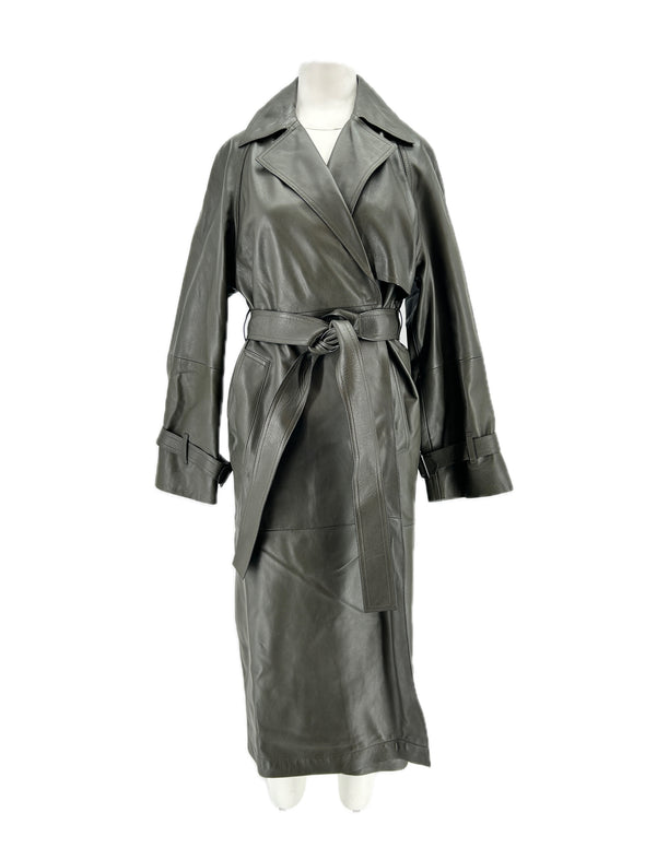 Trench-coat en cuir kaki