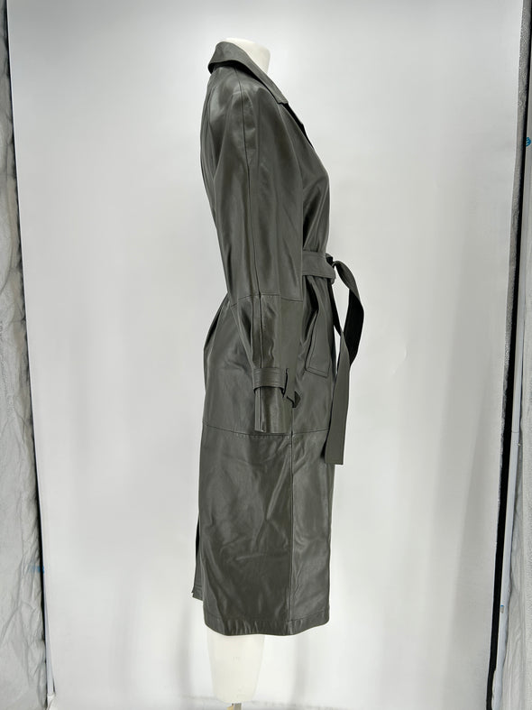 Trench-coat en cuir kaki