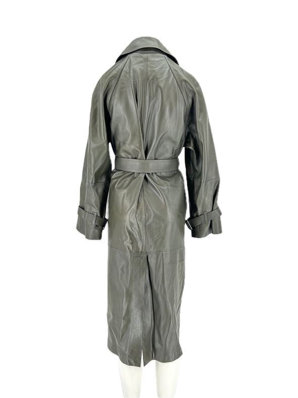 Trench-coat en cuir kaki