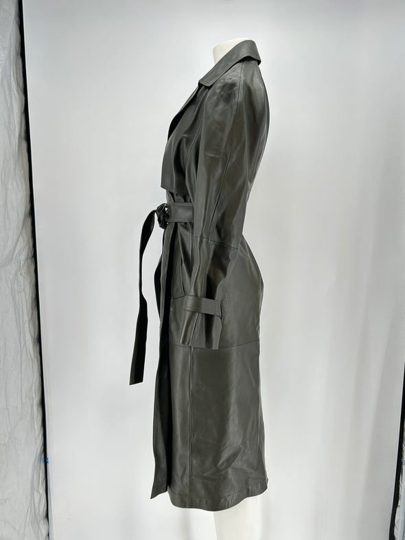 Trench-coat en cuir kaki