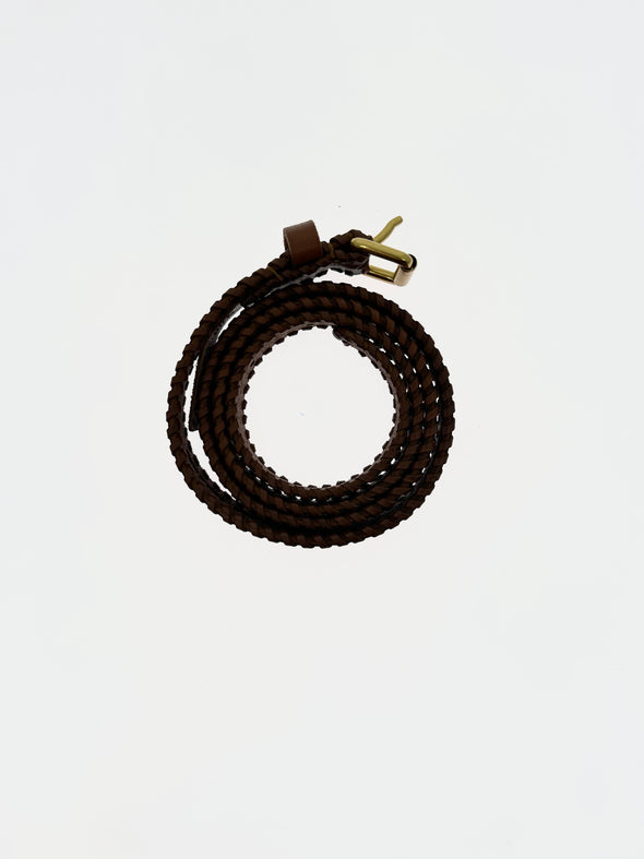 Ceinture tressé en cuir marron