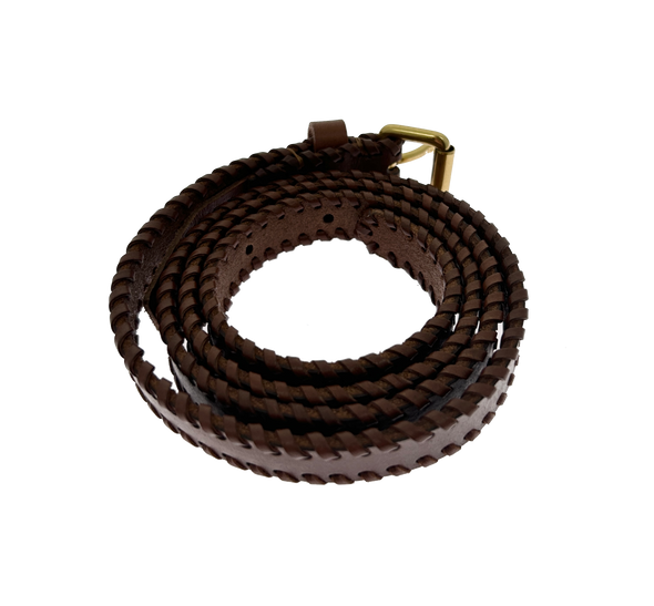 Ceinture tressé en cuir marron