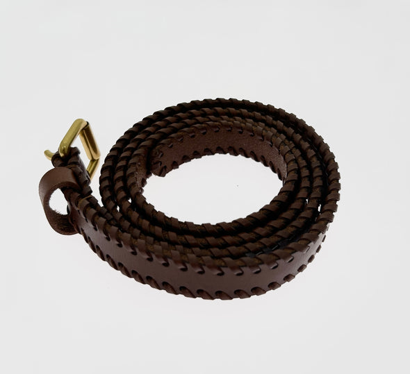 Ceinture tressé en cuir marron