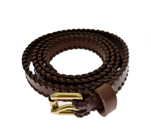 Ceinture tressé en cuir marron