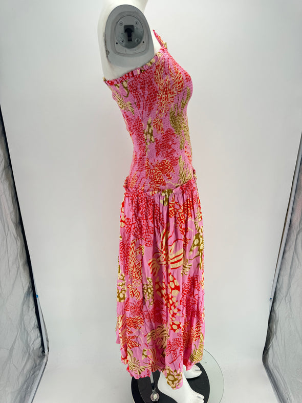 Robe rose asymétrique à imprimé
